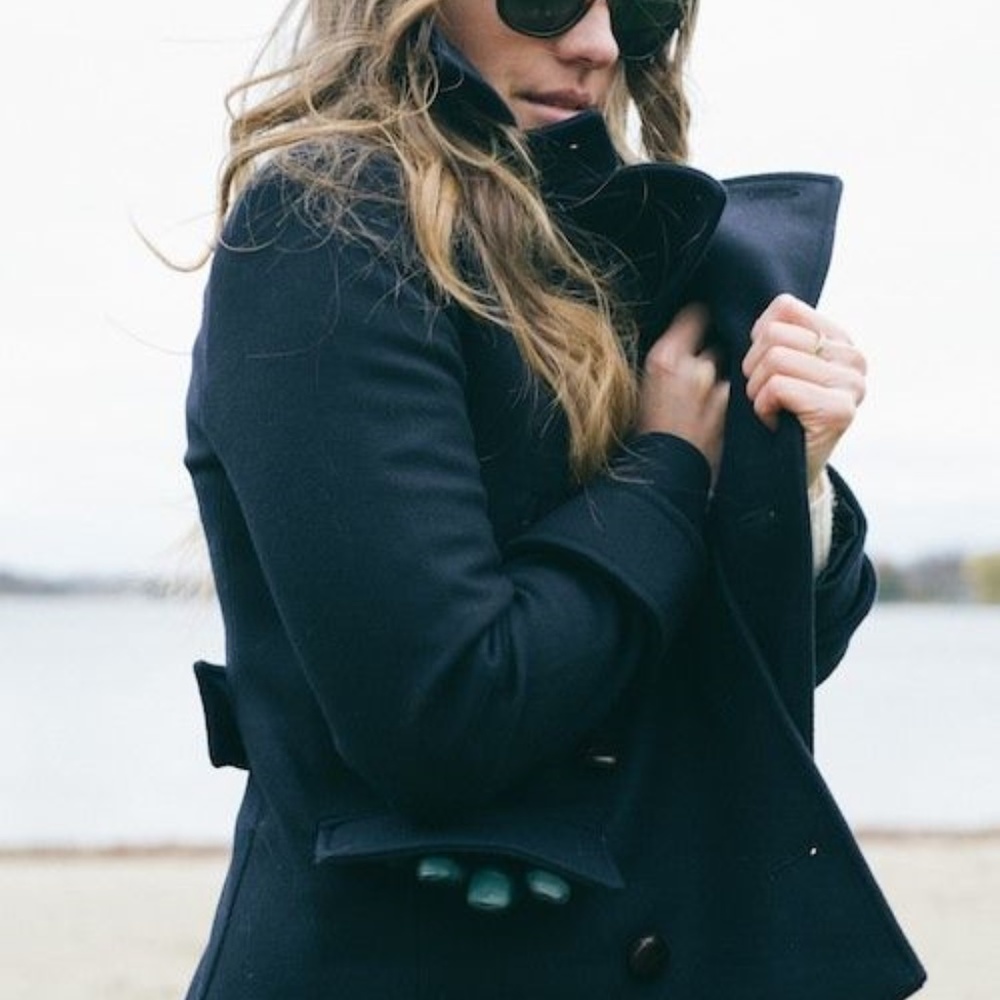 NEW Trina Turk Pea Coat Jacket w/ leather trim